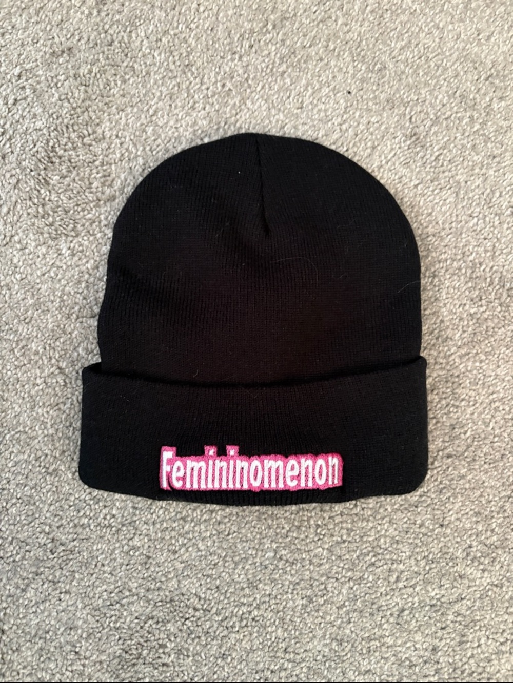 Black Beanie with Pink Logo